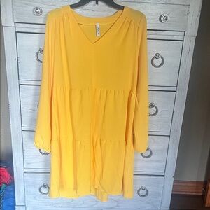 Yellow V-Neck Tiered Dress